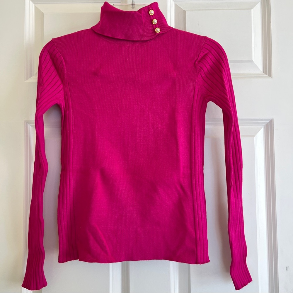 Elegant Fuchsia Turtleneck Sweater with Button Detail